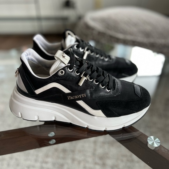 Cesare Paciotti textured detail Leather Black/White Athletic Sneakers Sz 9-10 - Picture 7 of 17